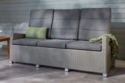 Ploß Vigo Comfort 3-Sitzer Speise-/Lounge-Sofa, Stahlgrau-meliert, Polyrattan, 210x84x110cm, Verstellbar