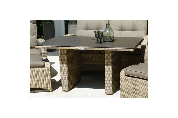Ploß Rabida Lounge-Tisch, Champagner-meliert, Polyrattan, 140x85cm, Glasplatte In Steinoptik 3 Ploß Rabida Lounge-Tisch, Champagner-meliert, Polyrattan, 140x85cm, Glasplatte In Steinoptik