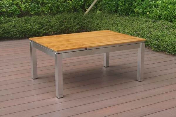 OUTFLEXX Multifunktionstisch, Natur, FSC-Teak / Edelstahl, 100/118x70/90x45/60cm, Platten Mehrfach Verstellbar 4 OUTFLEXX Multifunktionstisch, Natur, FSC-Teak / Edelstahl, 100/118x70/90x45/60cm, Platten Mehrfach Verstellbar – Bild 2