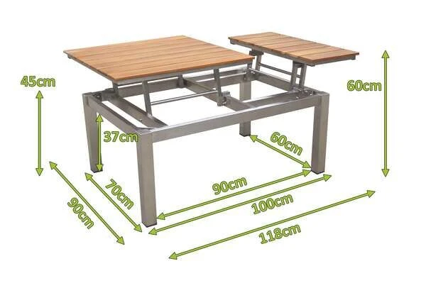 OUTFLEXX Multifunktionstisch, Natur, FSC-Teak / Edelstahl, 100/118x70/90x45/60cm, Platten Mehrfach Verstellbar 7 OUTFLEXX Multifunktionstisch, Natur, FSC-Teak / Edelstahl, 100/118x70/90x45/60cm, Platten Mehrfach Verstellbar – Bild 5