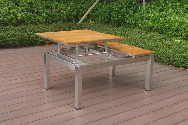 OUTFLEXX Multifunktionstisch, Natur, FSC-Teak / Edelstahl, 100/118x70/90x45/60cm, Platten Mehrfach Verstellbar 10 OUTFLEXX Multifunktionstisch, Natur, FSC-Teak / Edelstahl, 100/118x70/90x45/60cm, Platten Mehrfach Verstellbar – Bild 8