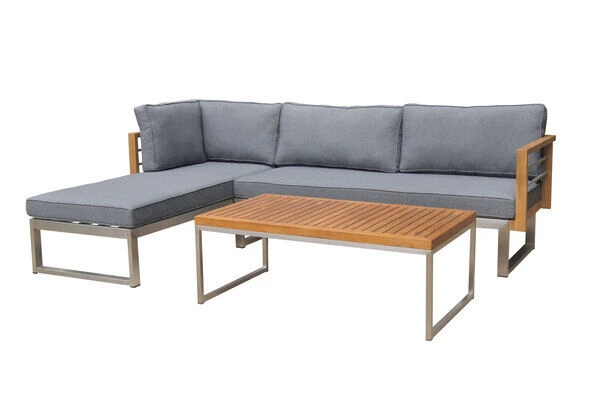 OUTFLEXX Ecklounge, Natur/grau, Edelstahl/Teak, 4 Personen, Inklusive Tisch 110 X 60 Cm, Lehne Links 3 OUTFLEXX Ecklounge, Natur/grau, Edelstahl/Teak, 4 Personen, Inklusive Tisch 110 X 60 Cm, Lehne Links