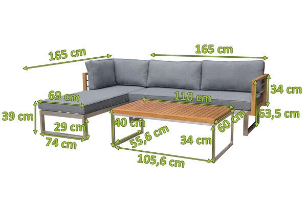 OUTFLEXX Ecklounge, Natur/grau, Edelstahl/Teak, 4 Personen, Inklusive Tisch 110 X 60 Cm, Lehne Links 7 OUTFLEXX Ecklounge, Natur/grau, Edelstahl/Teak, 4 Personen, Inklusive Tisch 110 X 60 Cm, Lehne Links – Bild 5