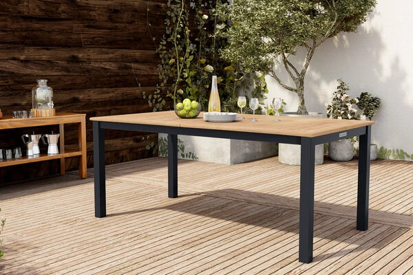 OUTFLEXX Ausziehtisch, Anthrazit Matt, Alu/FSC-Teak, 150/210x90cm, Synchronauszug Mit Butterfly-Funktion 12 OUTFLEXX Ausziehtisch, Anthrazit Matt, Alu/FSC-Teak, 150/210x90cm, Synchronauszug Mit Butterfly-Funktion – Bild 10