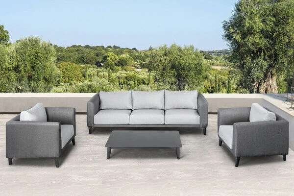 OUTFLEXX Loungemöbel Set, Dunkelgrau, Alu/Spuncrylic, 4-tlg., Tisch 123x80cm, 5 Pers 3 OUTFLEXX Loungemöbel Set, Dunkelgrau, Alu/Spuncrylic, 4-tlg., Tisch 123x80cm, 5 Pers