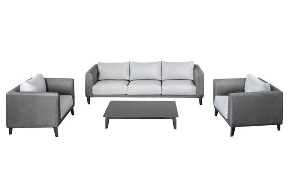 OUTFLEXX Loungemöbel Set, Dunkelgrau, Alu/Spuncrylic, 4-tlg., Tisch 123x80cm, 5 Pers 4 OUTFLEXX Loungemöbel Set, Dunkelgrau, Alu/Spuncrylic, 4-tlg., Tisch 123x80cm, 5 Pers – Bild 2