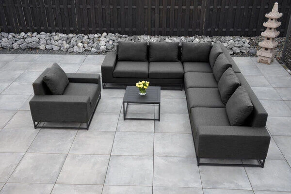 OUTFLEXX June Ecklounge, Schwarz/sooty, Alu/Sunbrella, 6-7 Personen, Inkl. 2 Loungetischen 4 OUTFLEXX June Ecklounge, Schwarz/sooty, Alu/Sunbrella, 6-7 Personen, Inkl. 2 Loungetischen – Bild 2