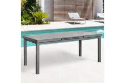 OUTFLEXX Premium Ausziehtisch, Graphit, Aluminium/Glas, 180/240x100cm, Automatischer Ausziehmechanismus