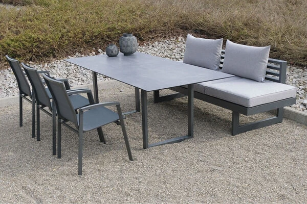 STERN Holly Dining-Bank/Liege, Anthrazit, Aluminium, 216x80x73 Cm, Inkl. Polster Grau Meliert 4 STERN Holly Dining-Bank/Liege, Anthrazit, Aluminium, 216x80x73 Cm, Inkl. Polster Grau Meliert – Bild 2