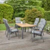 SIENA GARDEN Savona/Geneva Esstischgarnitur, Graphit/grau, Alu/Teak/Texfabric, Tisch 160x90 Cm, 6 Stapelsessel