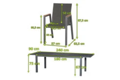 SIENA GARDEN Gomera II/Miros Esstischgarnitur, Matt Graphit/grau, Alu/Teak/Spraystone/Texfabric, Tisch 180/240x90 Cm, 8 Stapelsessel -Gartenladen 22069 5.jpg