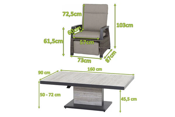 SIENA GARDEN Corido/Bellani Pinie Loungeset, Charcoal/anthrazit/pinie-grau, Alu/Keramik/Gardino®-Geflecht, Lifttisch 160x90 Cm, 6 Relaxsessel 7 SIENA GARDEN Corido/Bellani Pinie Loungeset, Charcoal/anthrazit/pinie-grau, Alu/Keramik/Gardino®-Geflecht, Lifttisch 160x90 Cm, 6 Relaxsessel – Bild 5