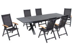 OUTFLEXX Esstischgarnitur, OUTFLEXX® Anthrazit Matt, Alu / Spraystone / Teak, Tisch 180/280x100cm, 6 Multipositionssessel -Gartenladen 22124 2.jpg