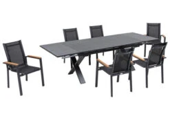 OUTFLEXX Esstischgarnitur, OUTFLEXX® Anthrazit Matt, Alu / Spraystone / Teak, Tisch 180/280x100cm, 6 Stapelsessel 20 OUTFLEXX Esstischgarnitur, OUTFLEXX® Anthrazit Matt, Alu / Spraystone / Teak, Tisch 180/280x100cm, 6 Stapelsessel -Gartenladen 22127 2.jpg