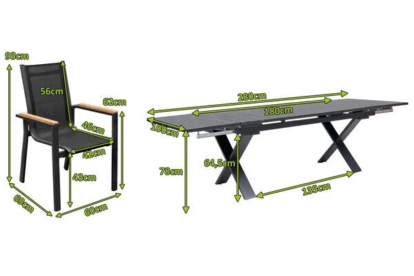 OUTFLEXX Esstischgarnitur, OUTFLEXX® Anthrazit Matt, Alu / Spraystone / Teak, Tisch 180/280x100cm, 6 Stapelsessel 7 OUTFLEXX Esstischgarnitur, OUTFLEXX® Anthrazit Matt, Alu / Spraystone / Teak, Tisch 180/280x100cm, 6 Stapelsessel – Bild 5