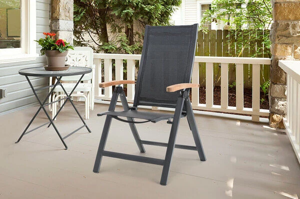 OUTFLEXX Esstischgarnitur, OUTFLEXX® Anthrazit Matt, Alu / Spraystone / Teak, Tisch 180/280x100cm, 4 Stapelsessel, 2 Multipo 5 OUTFLEXX Esstischgarnitur, OUTFLEXX® Anthrazit Matt, Alu / Spraystone / Teak, Tisch 180/280x100cm, 4 Stapelsessel, 2 Multipo – Bild 3