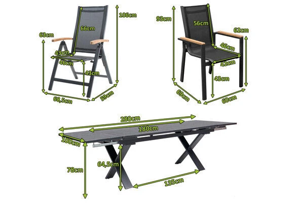 OUTFLEXX Esstischgarnitur, OUTFLEXX® Anthrazit Matt, Alu / Spraystone / Teak, Tisch 180/280x100cm, 4 Stapelsessel, 2 Multipo 7 OUTFLEXX Esstischgarnitur, OUTFLEXX® Anthrazit Matt, Alu / Spraystone / Teak, Tisch 180/280x100cm, 4 Stapelsessel, 2 Multipo – Bild 5
