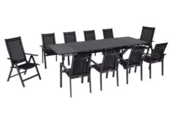 OUTFLEXX Esstischgarnitur, OUTFLEXX® Anthrazit Matt, Alu / Spraystone / Textil, Tisch 180/280x100cm, 8 Stapelsessel, 2 Multipo -Gartenladen 22142 2.jpg