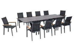 OUTFLEXX Esstischgarnitur, OUTFLEXX® Anthrazit Matt, Alu /HPL / Teak, Tisch 180/280x100cm, 10 Stapelsessel 18 OUTFLEXX Esstischgarnitur, OUTFLEXX® Anthrazit Matt, Alu /HPL / Teak, Tisch 180/280x100cm, 10 Stapelsessel -Gartenladen 22151 2.jpg