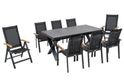 OUTFLEXX Esstischgarnitur, OUTFLEXX® Anthrazit Matt, Alu /HPL / Teak, Tisch 180/280x100cm, 6 Stapelsessel, 2 Multipo -Gartenladen 22153 2.jpg