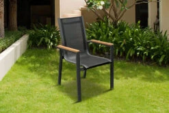 OUTFLEXX Esstischgarnitur, OUTFLEXX® Anthrazit Matt, Alu /HPL / Teak, Tisch 180/280x100cm, 6 Stapelsessel, 2 Multipo -Gartenladen 22153 4.jpg