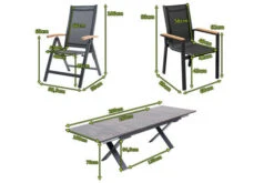 OUTFLEXX Esstischgarnitur, OUTFLEXX® Anthrazit Matt, Alu /HPL / Teak, Tisch 180/280x100cm, 6 Stapelsessel, 2 Multipo -Gartenladen 22153 5.jpg