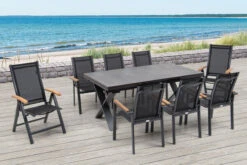 OUTFLEXX Esstischgarnitur, OUTFLEXX® Anthrazit Matt, Alu /HPL / Teak, Tisch 180/280x100cm, 6 Stapelsessel, 2 Multipo -Gartenladen 22153 7.jpg