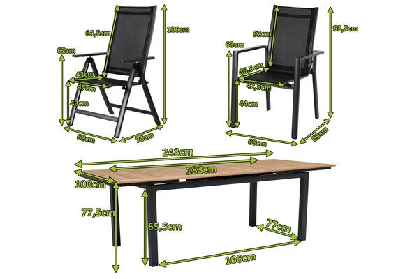 OUTFLEXX Esstischgarnitur, OUTFLEXX® Anthrazit Matt, Alu / Teak / Textil, Ausziehtisch 180/240x100cm, 6 Stapelsessel, 2 Multipo 7 OUTFLEXX Esstischgarnitur, OUTFLEXX® Anthrazit Matt, Alu / Teak / Textil, Ausziehtisch 180/240x100cm, 6 Stapelsessel, 2 Multipo – Bild 5