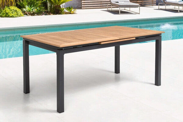 OUTFLEXX Esstischgarnitur, OUTFLEXX® Anthrazit Matt, Alu / Teak / Textil, Ausziehtisch 180/240x100cm, 6 Stapelsessel, 2 Multipo 8 OUTFLEXX Esstischgarnitur, OUTFLEXX® Anthrazit Matt, Alu / Teak / Textil, Ausziehtisch 180/240x100cm, 6 Stapelsessel, 2 Multipo – Bild 6