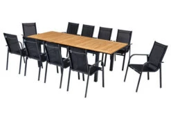 OUTFLEXX Esstischgarnitur, OUTFLEXX®anthrazit Matt, Alu / Teak / Textil, Tisch 180/240x100cm, 10 Sessel, Stapelbar -Gartenladen 22199 2.jpg