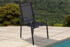 OUTFLEXX Esstischgarnitur, OUTFLEXX®anthrazit Matt, Alu / Teak / Textil, Tisch 180/240x100cm, 10 Sessel, Stapelbar -Gartenladen 22199 3.jpg