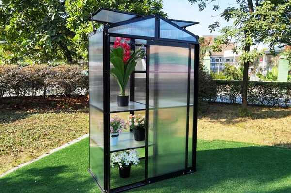 OUTFLEXX Gewächshaus, Schwarz, Alu/Polycarbonat, 111x61x175cm, Pulverbeschichtet 4 OUTFLEXX Gewächshaus, Schwarz, Alu/Polycarbonat, 111x61x175cm, Pulverbeschichtet – Bild 2