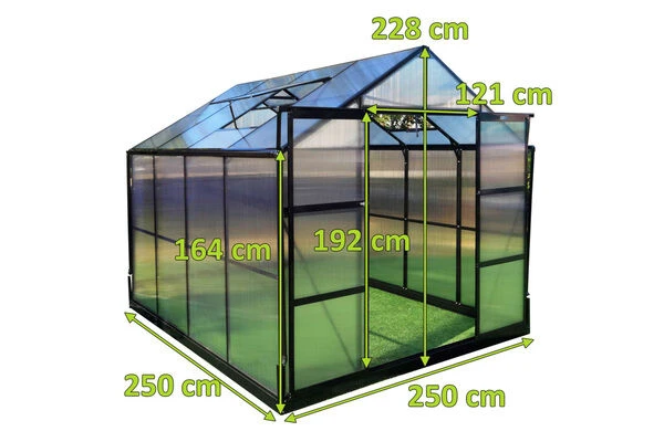 OUTFLEXX Gewächshaus, Schwarz, Alu/Polycarbonat, 250x250x228cm, Pulverbeschichtet 7 OUTFLEXX Gewächshaus, Schwarz, Alu/Polycarbonat, 250x250x228cm, Pulverbeschichtet – Bild 5