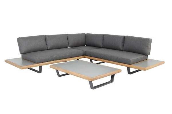 OUTFLEXX Ecklounge, Anthrazit/stone Grey, Aluminium/Akazie In Teakoptik, Für 5 Personen, Inkl. Polster 4 OUTFLEXX Ecklounge, Anthrazit/stone Grey, Aluminium/Akazie In Teakoptik, Für 5 Personen, Inkl. Polster – Bild 2