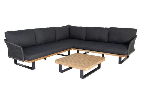 OUTFLEXX Ecklounge, Anthrazit, Geflecht/Akazie, 5 Personen, Inkl. Polster In Anthrazit Und Kaffeetisch 75x75 Cm 4 OUTFLEXX Ecklounge, Anthrazit, Geflecht/Akazie, 5 Personen, Inkl. Polster In Anthrazit Und Kaffeetisch 75x75 Cm – Bild 2