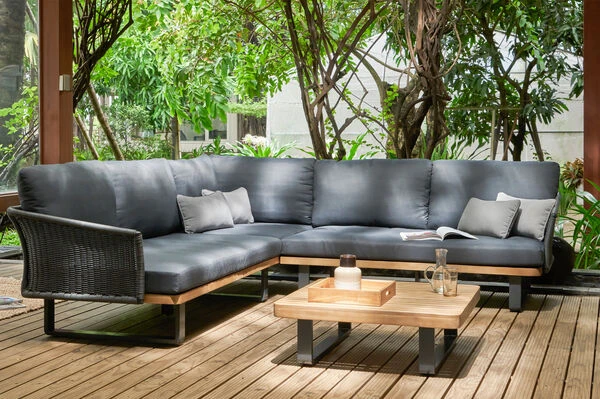 OUTFLEXX Ecklounge, Anthrazit, Geflecht/Akazie, 5 Personen, Inkl. Polster In Anthrazit Und Kaffeetisch 75x75 Cm 3 OUTFLEXX Ecklounge, Anthrazit, Geflecht/Akazie, 5 Personen, Inkl. Polster In Anthrazit Und Kaffeetisch 75x75 Cm