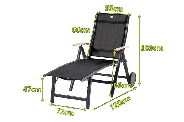 HARTMAN Alice Sonnenliege, Xerix/schwarz, Alu/Teak, 190x109x72cm, FSC-Teak Armlehnen 4 HARTMAN Alice Sonnenliege, Xerix/schwarz, Alu/Teak, 190x109x72cm, FSC-Teak Armlehnen – Bild 2