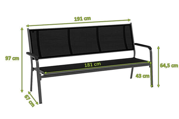 KETTLER BasicPlus 3er Bank, Anthrazit, Alu/Textilene, 67x97x191, 0310612-7000 4 KETTLER BasicPlus 3er Bank, Anthrazit, Alu/Textilene, 67x97x191, 0310612-7000 – Bild 2