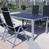 VILLANA Esstischgarnitur, Silber/schwarz, Alu/Holzimitat/Textil, Tisch 150x90cm, 4 Multipositionssessel -Gartenladen 22559 01.jpg