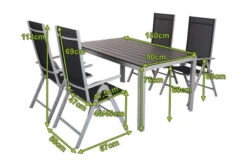 VILLANA Esstischgarnitur, Silber/schwarz, Alu/Holzimitat/Textil, Tisch 150x90cm, 4 Multipositionssessel -Gartenladen 22559 05.jpg