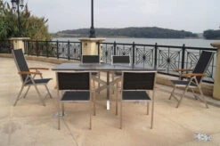 OUTFLEXX Esstischgarnitur, Silber/schwarz, Edelstahl/Granit/Textil, 200x100 Cm, 4 Stühle, 2 Multipos, Padded, Armlehnen Aus FSC-Teak -Gartenladen 22788 03.jpg