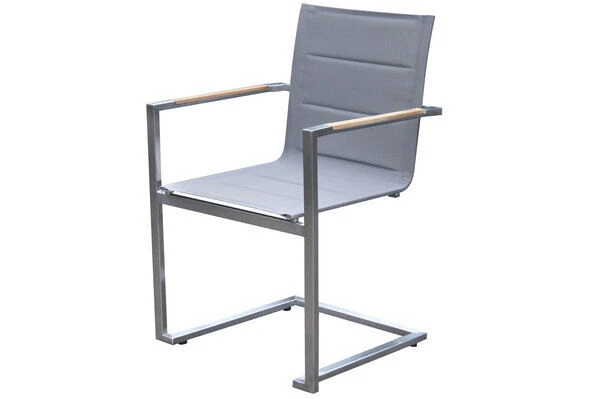 OUTFLEXX Esstischgarnitur, Silber, Edelstahl/Granit/Textilene, 200x100 Cm, 6 Freischwinger, Padded, Armlehnen Aus FSC-Teak 5 OUTFLEXX Esstischgarnitur, Silber, Edelstahl/Granit/Textilene, 200x100 Cm, 6 Freischwinger, Padded, Armlehnen Aus FSC-Teak – Bild 3