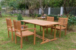 OUTFLEXX Sitzgruppe, Natur, Akazie, Ausziehtisch 150/200 X 90 Cm, 4 Armlehnensessel