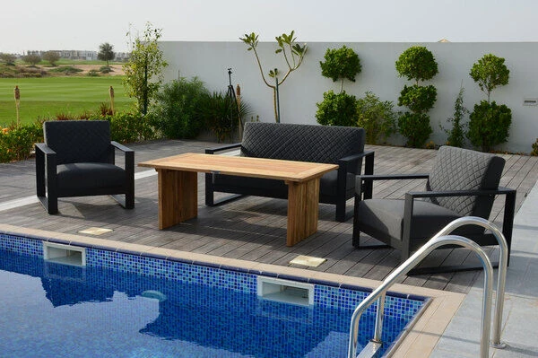 OUTFLEXX Loungemöbel, Sooty, Alu/Sunbrella/recyceltes Teakholz, 4 Personen, Loungetisch 160x90 Cm 3 OUTFLEXX Loungemöbel, Sooty, Alu/Sunbrella/recyceltes Teakholz, 4 Personen, Loungetisch 160x90 Cm