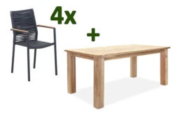OUTFLEXX Theo Esstischgarnitur, Anthrazit/natur, Alu/Rope/FSC®/SLVK-Teakholz, Tisch 160x90 Cm, 4x Dining Sessel