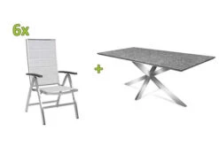 STERN Esstischgarnitur, Silber/grau, Edelstahl/Textilene, Tisch 200 X 100 Cm, 6 Multipositionssessel, Padded