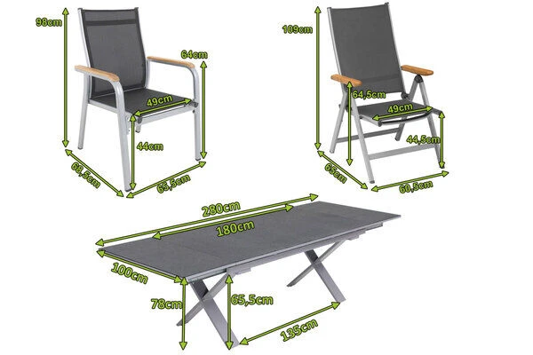 KETTLER Granada Esstischgarnitur, Silber / Anthrazit, Alu / Spraystone / Teak, Tisch 180/280x100cm, 8 Stapelsessel, 2 Multipo 7 KETTLER Granada Esstischgarnitur, Silber / Anthrazit, Alu / Spraystone / Teak, Tisch 180/280x100cm, 8 Stapelsessel, 2 Multipo – Bild 5
