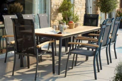 HARTMAN Silencio / Alice Sitzgruppe, Xerix/natur, Alu/Teak, 4x4 Textilen, 8 Dining Sessel, 220x100cm, FSC-Teak Armlehnen