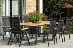 HARTMAN Silencio / Alice Sitzgruppe, Xerix/natur, Alu/Teak, 4x4 Textilen, 6 Dining Sessel, 2 Multipo, 160/220x90cm, FSC-Teak Armlehnen