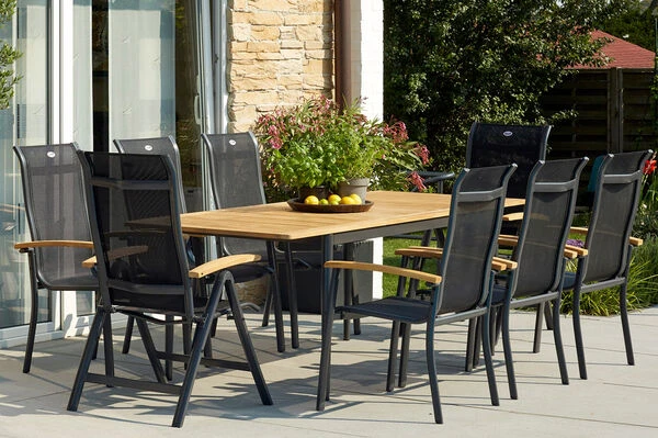 HARTMAN Silencio / Alice Sitzgruppe, Xerix/natur, Alu/Teak, 4x4 Textilen, 6 Dining Sessel, 2 Multipo, 160/220x90cm, FSC-Teak Armlehnen 3 HARTMAN Silencio / Alice Sitzgruppe, Xerix/natur, Alu/Teak, 4x4 Textilen, 6 Dining Sessel, 2 Multipo, 160/220x90cm, FSC-Teak Armlehnen